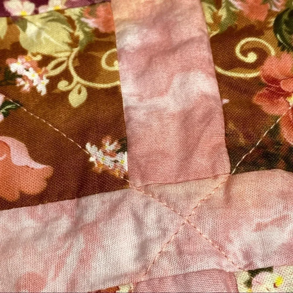 Handmade NWT floral lap quilt pink, burgundy and green size 52” X 41”